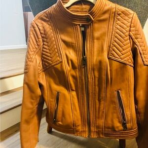 Michael Kors Brown Leather Bomber Jacket